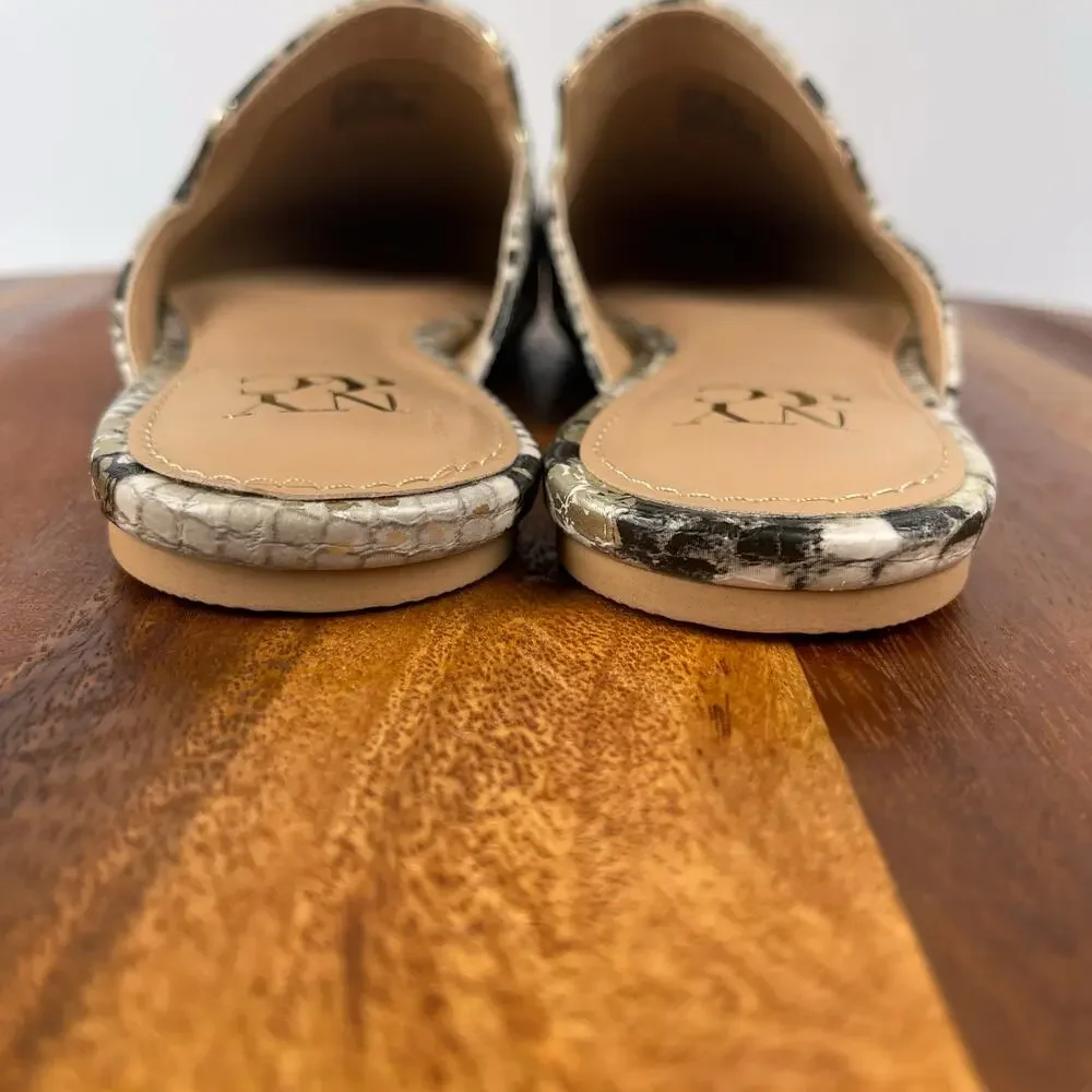 New York & Co Kate Flat Mule Snakeprint Ivory Womens Size 6.5 Flats Mules Shoes